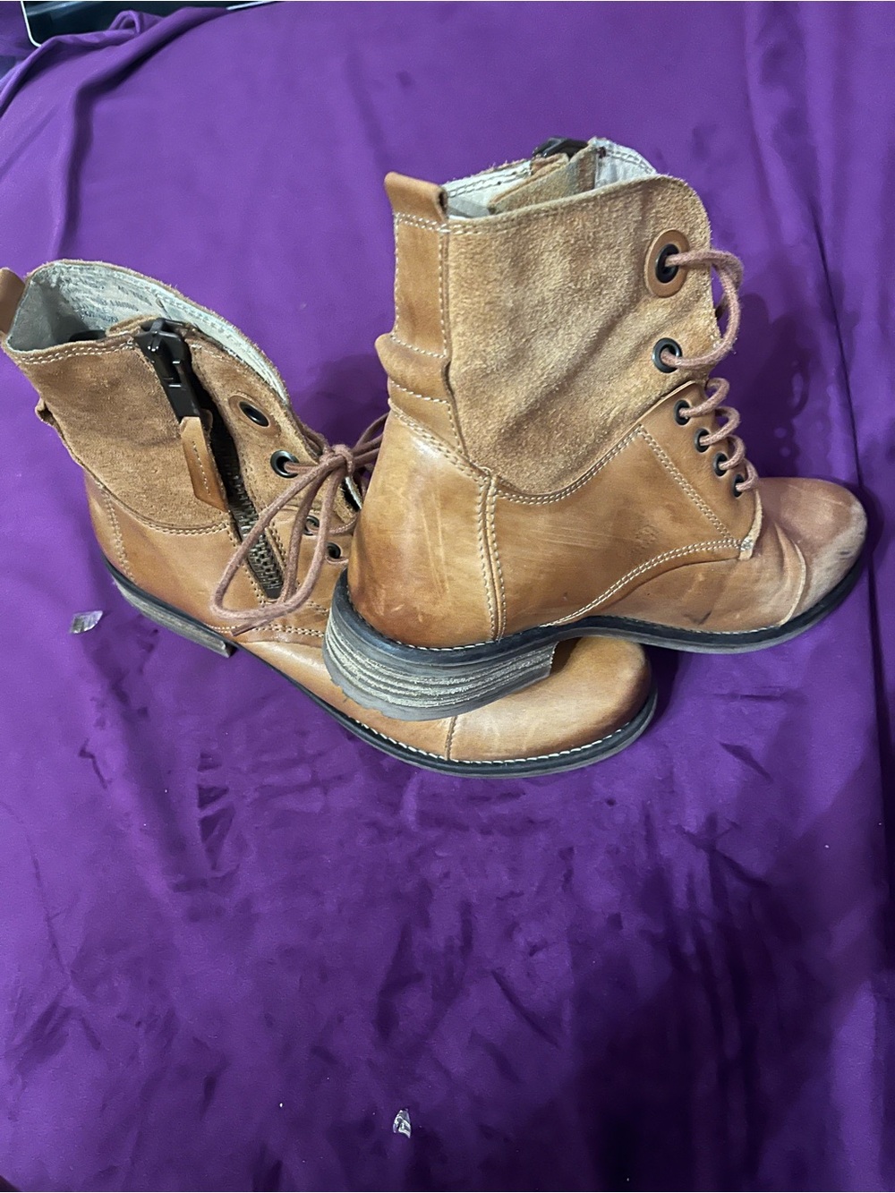 Tara M Loris Combat Boots Tie and Zipper Zip Up